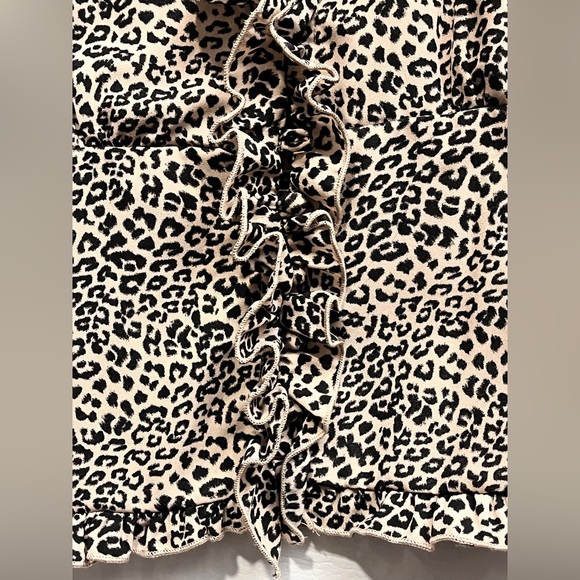 Free People Leopard Print Ruffle Long Sleeve Blouse Large - Picture 4 of 11